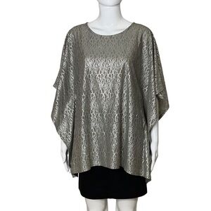 Chicos Women Size S  / M Blouse Gray Silver Poncho Top Dolman Blouson Tunic top